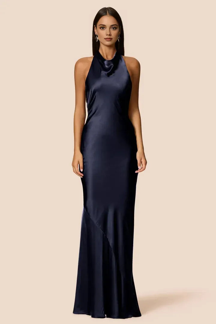 Fashion Sheath/Column High Neck Halter Sleeveless Low Back Floor-Length Evening Dress