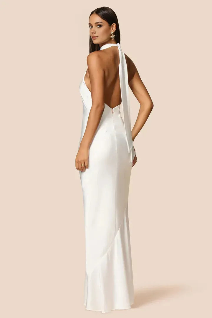 Fashion Sheath/Column High Neck Halter Sleeveless Low Back Floor-Length Evening Dress