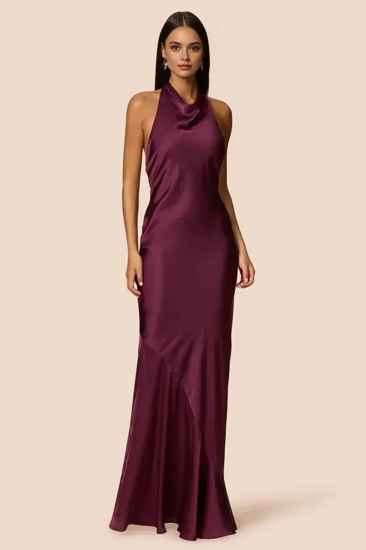 Fashion Sheath/Column High Neck Halter Sleeveless Low Back Floor-Length Evening Dress