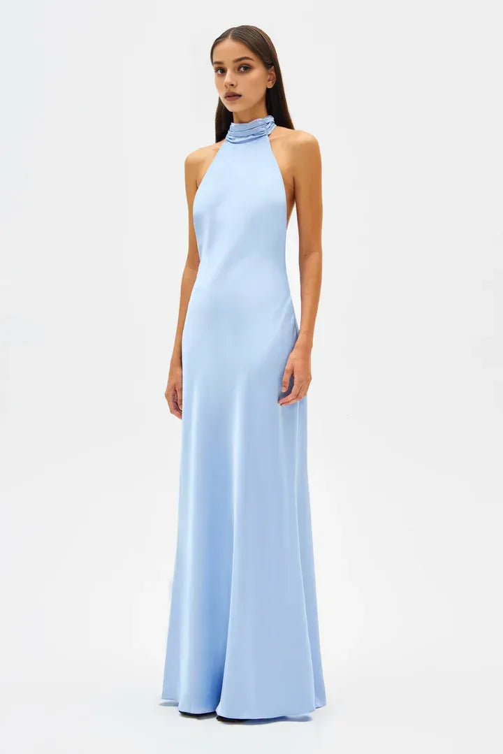 Fashion Sheath High Neck Sleeveless Satin Floor-Length Prom Dress