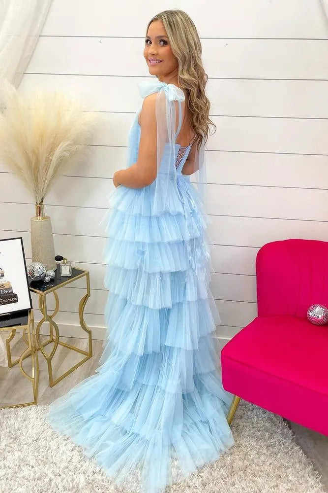 Fashion Square Neck Sleeveless A-Line Pleated Tulle Floor-Length Prom Dress
