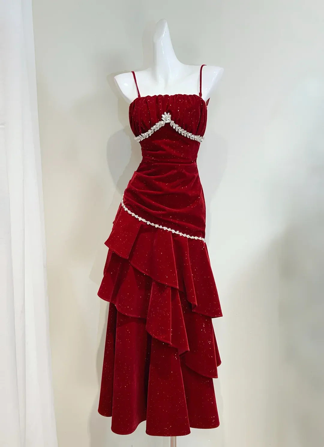 Fashion Strapless Sleeveless Sheath Crystal Velvet Floor-Length Prom Dress