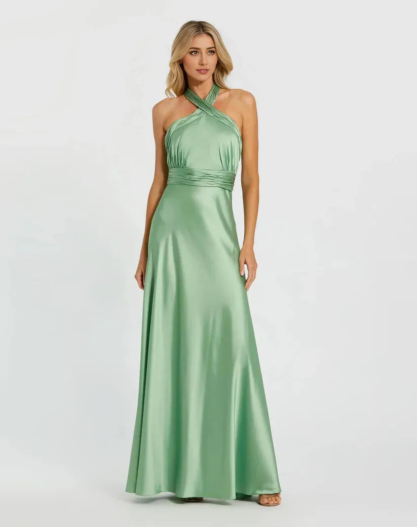 Fashion A-Line Halter Neck Sleeveless Backless Floor-Length Prom Dress