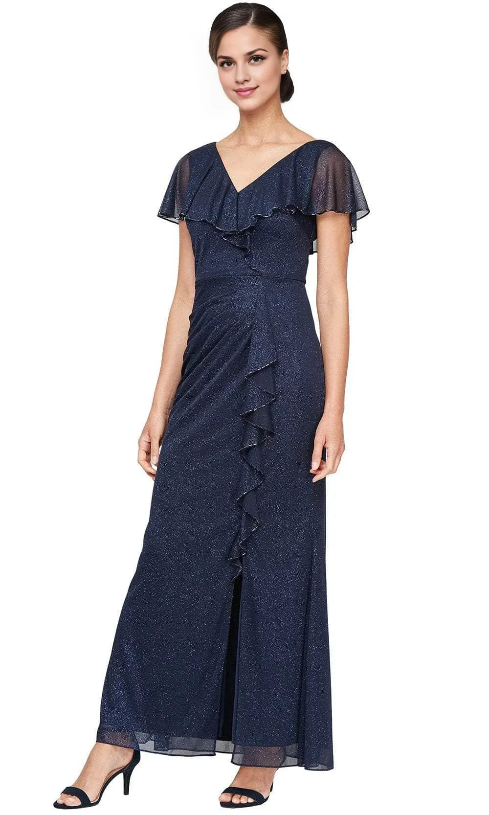 Fashion Mermaid V Neck Capelet Sleeve V Back Floor-Length Mother of the Bride Dress