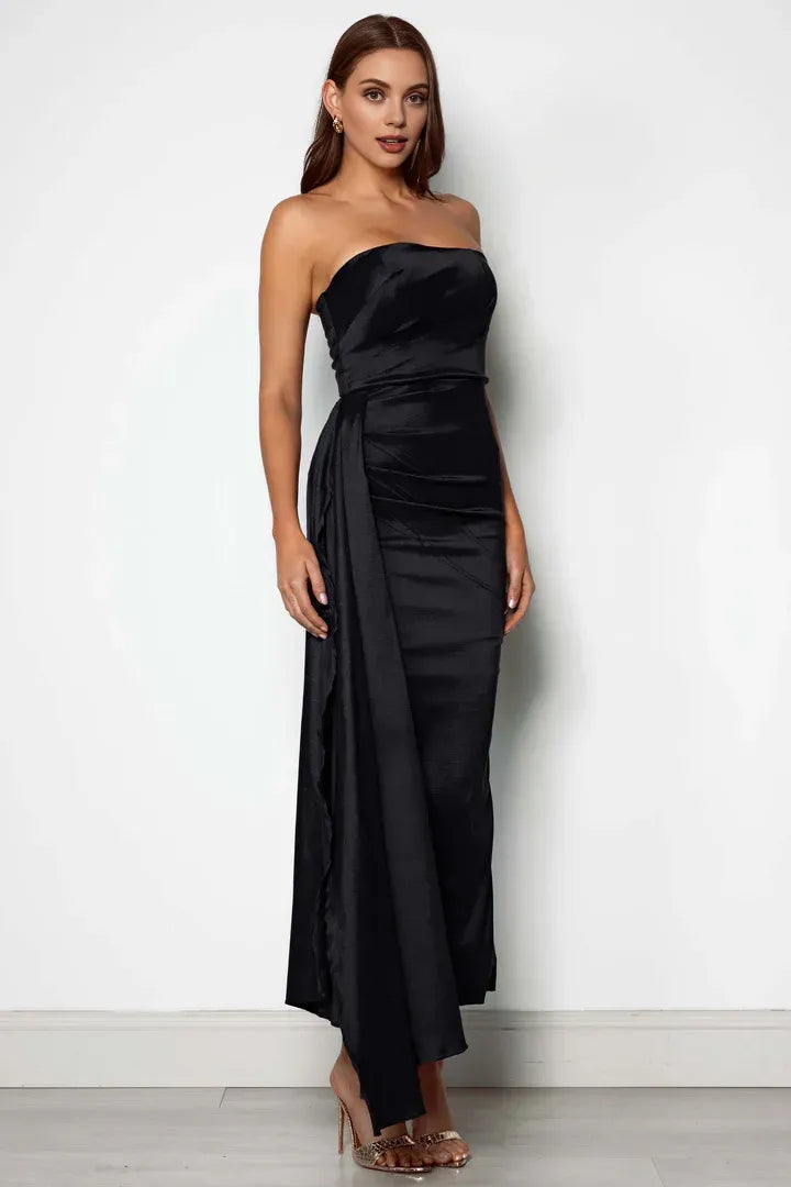 Fashionable Bodycon Strapless Sleeveless Satin Floor-Length Prom Dress