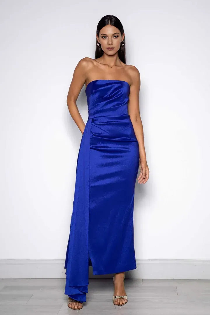 Fashionable Bodycon Strapless Sleeveless Satin Floor-Length Prom Dress