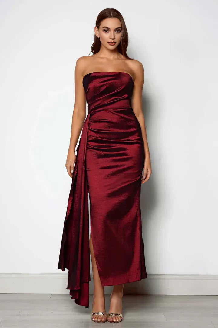 Fashionable Bodycon Strapless Sleeveless Satin Floor-Length Prom Dress