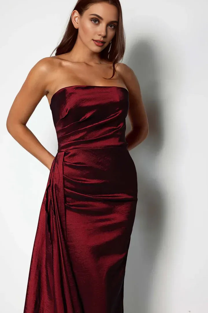 Fashionable Bodycon Strapless Sleeveless Satin Floor-Length Prom Dress
