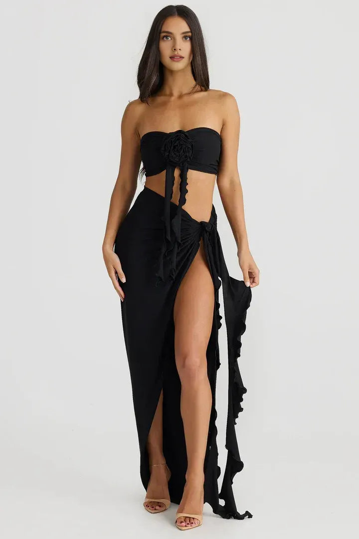 Fashionable Fitted Strapless Sleeveless Backless Floor-Length Prom Dress