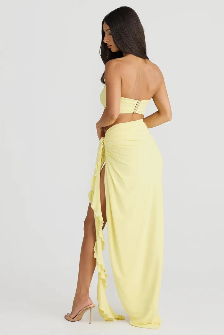 Fashionable Fitted Strapless Sleeveless Backless Floor-Length Prom Dress