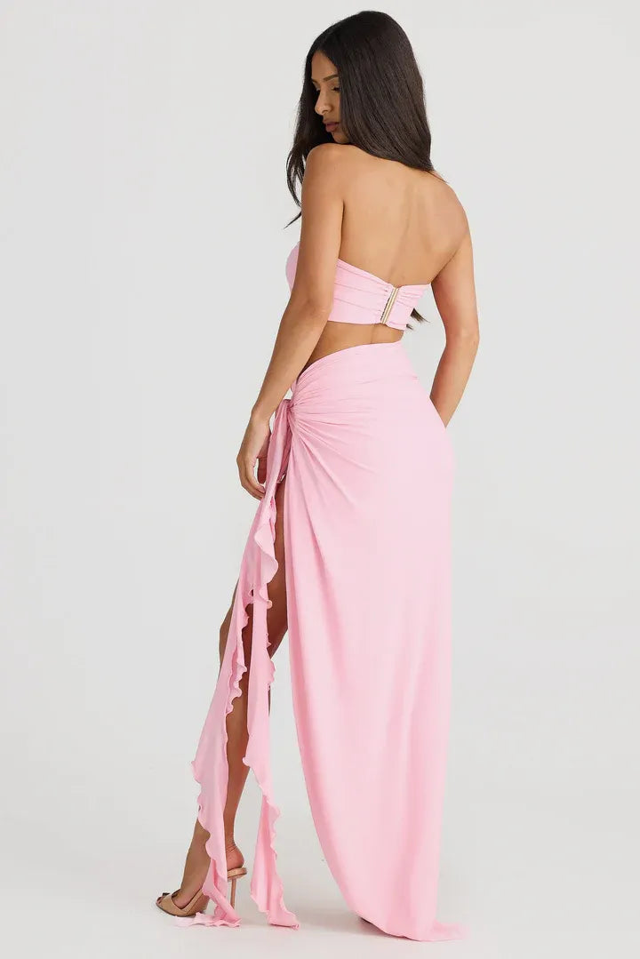 Fashionable Fitted Strapless Sleeveless Backless Floor-Length Prom Dress
