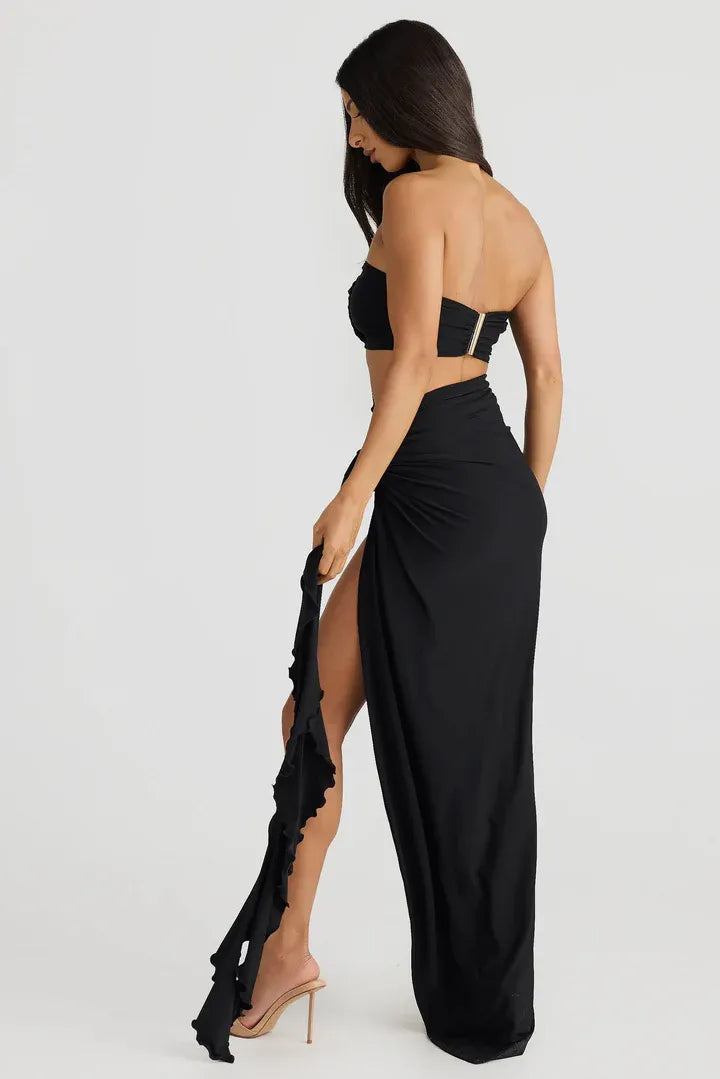 Fashionable Fitted Strapless Sleeveless Backless Floor-Length Prom Dress