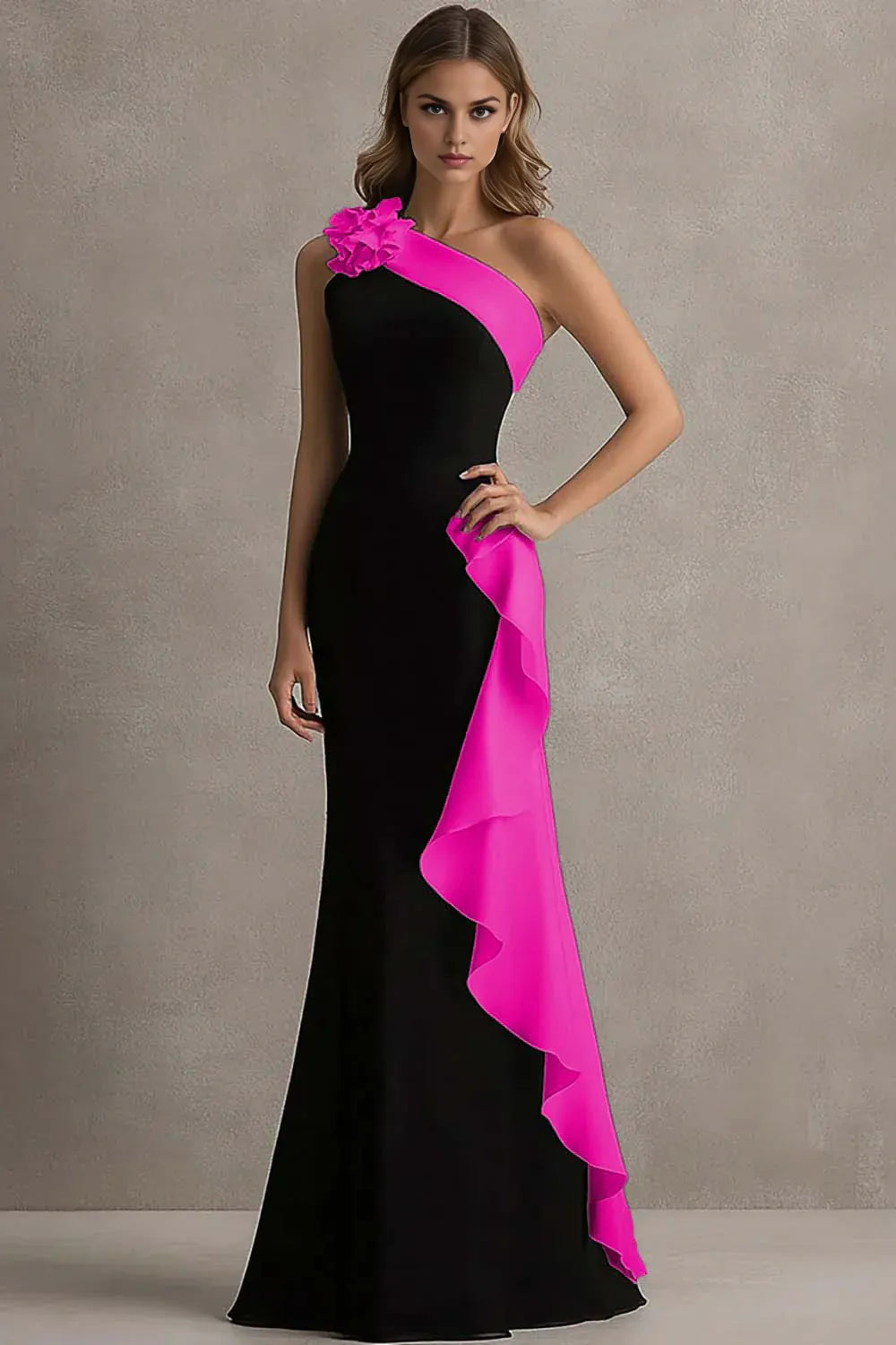 Fashionable Mermaid/Trumpet One Shoulder Sleeveless 3D Flowers Floor-Length Prom Dress