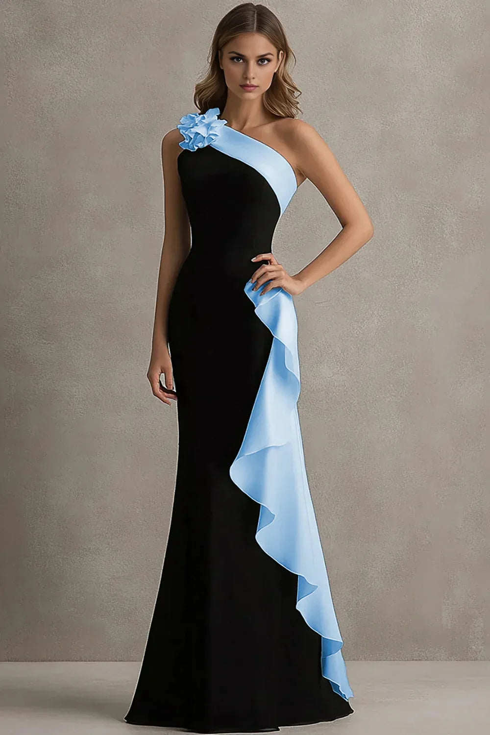 Fashionable Mermaid/Trumpet One Shoulder Sleeveless 3D Flowers Floor-Length Prom Dress