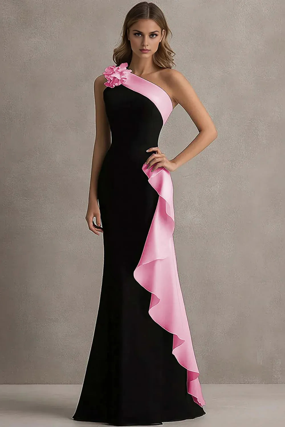 Fashionable Mermaid/Trumpet One Shoulder Sleeveless 3D Flowers Floor-Length Prom Dress