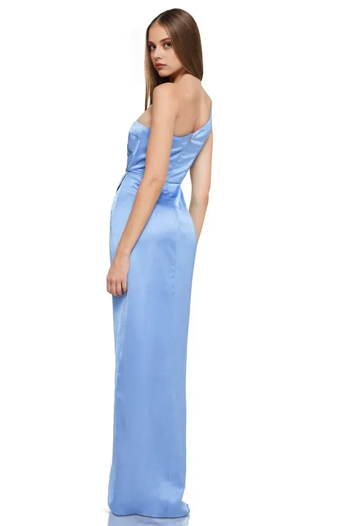 Fashionable Sheath/Column One Shoulder Sleeveless Satin Floor-Length Prom Dress