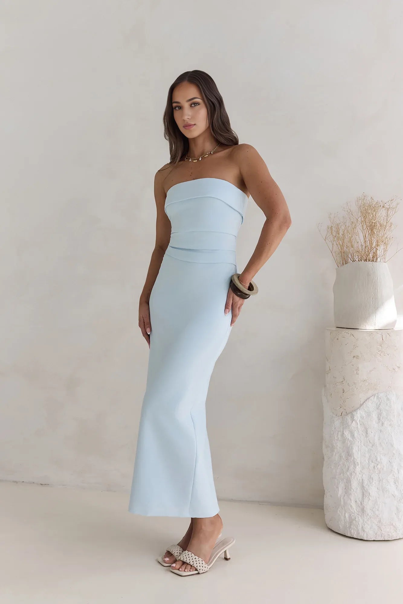 Fashionable Sheath/Column Strapless Neck Sleeveless Zipper Up Ankle-Length Cocktail Dress