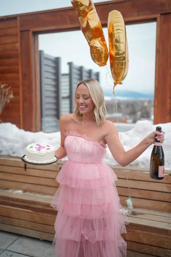 Feminine A-Line Strapless Sleeveless Tulle Maxi Party Dress