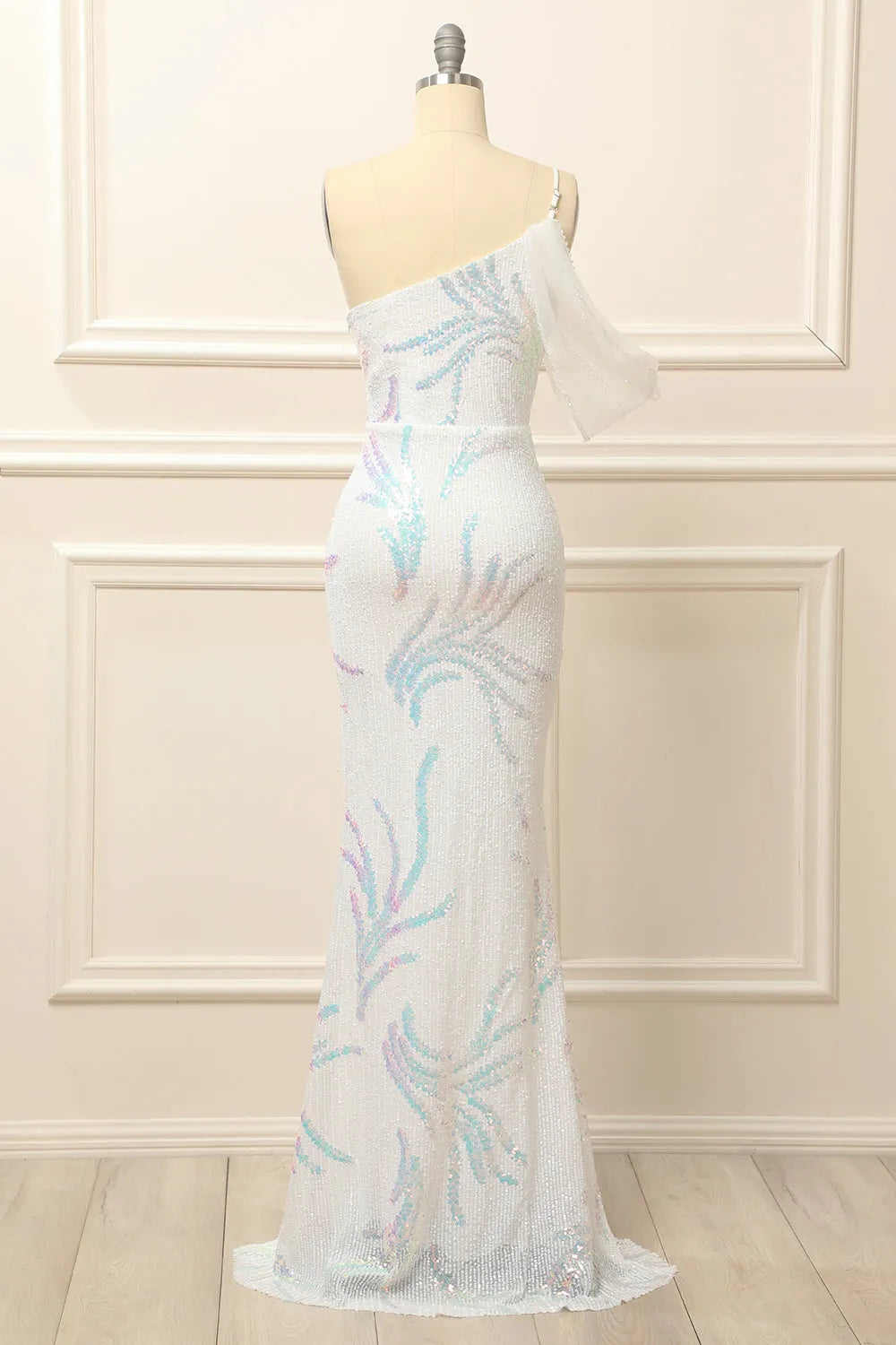 Floor Length Sequins One Shoulder Mermaid Prom Dress With Slit