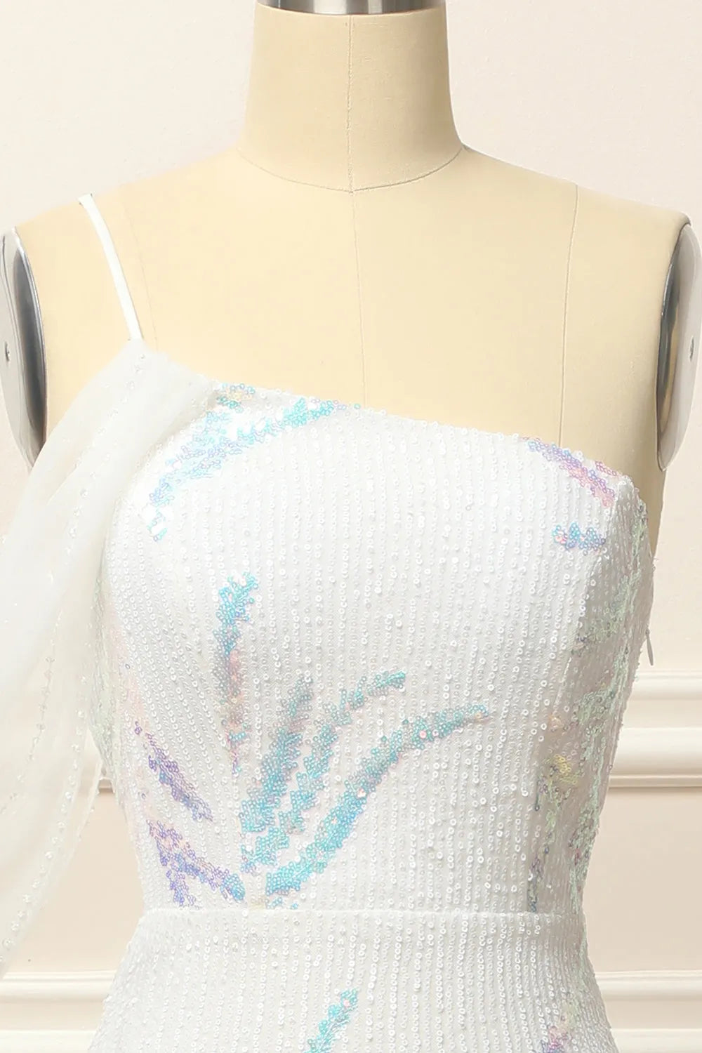 Floor Length Sequins One Shoulder Mermaid Prom Dress With Slit