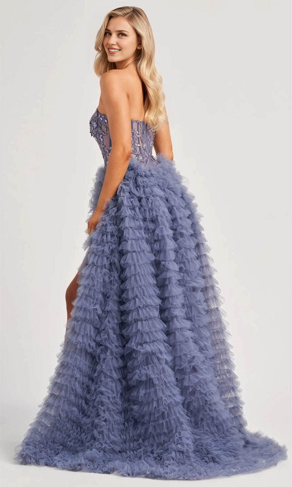 Prom Dresses Shops Ruffle Tiered Prom Dress  A-Line Gown Floor Length Sleeveless Tulle Prom Clothing Formal Women's Dresse