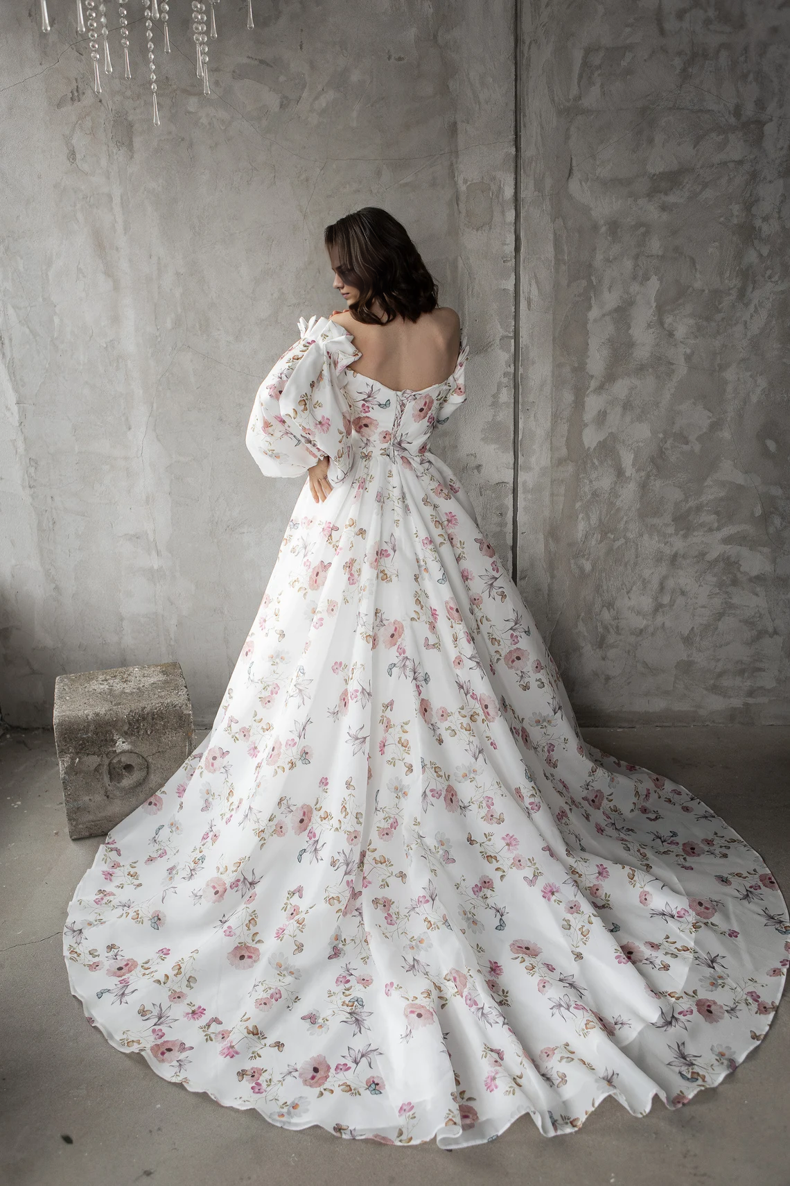 Floral Wedding Dress Princess' Dress Bride Dress Wedding Dress Long Train Off-the-shoulder Long Sleeves