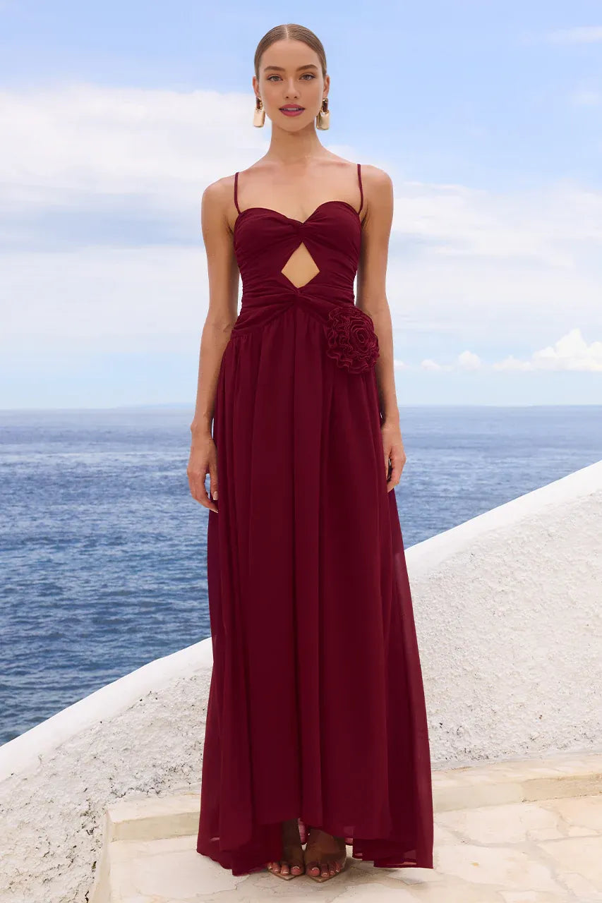 Flowy A-Line Sweetheart Neck Sleeveless Pleated Split Floor-Length Prom Dress