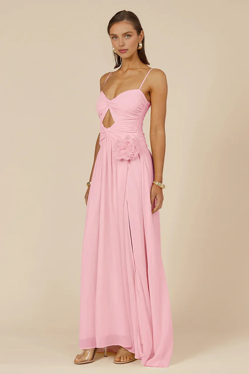 Flowy A-Line Sweetheart Neck Sleeveless Pleated Split Floor-Length Prom Dress