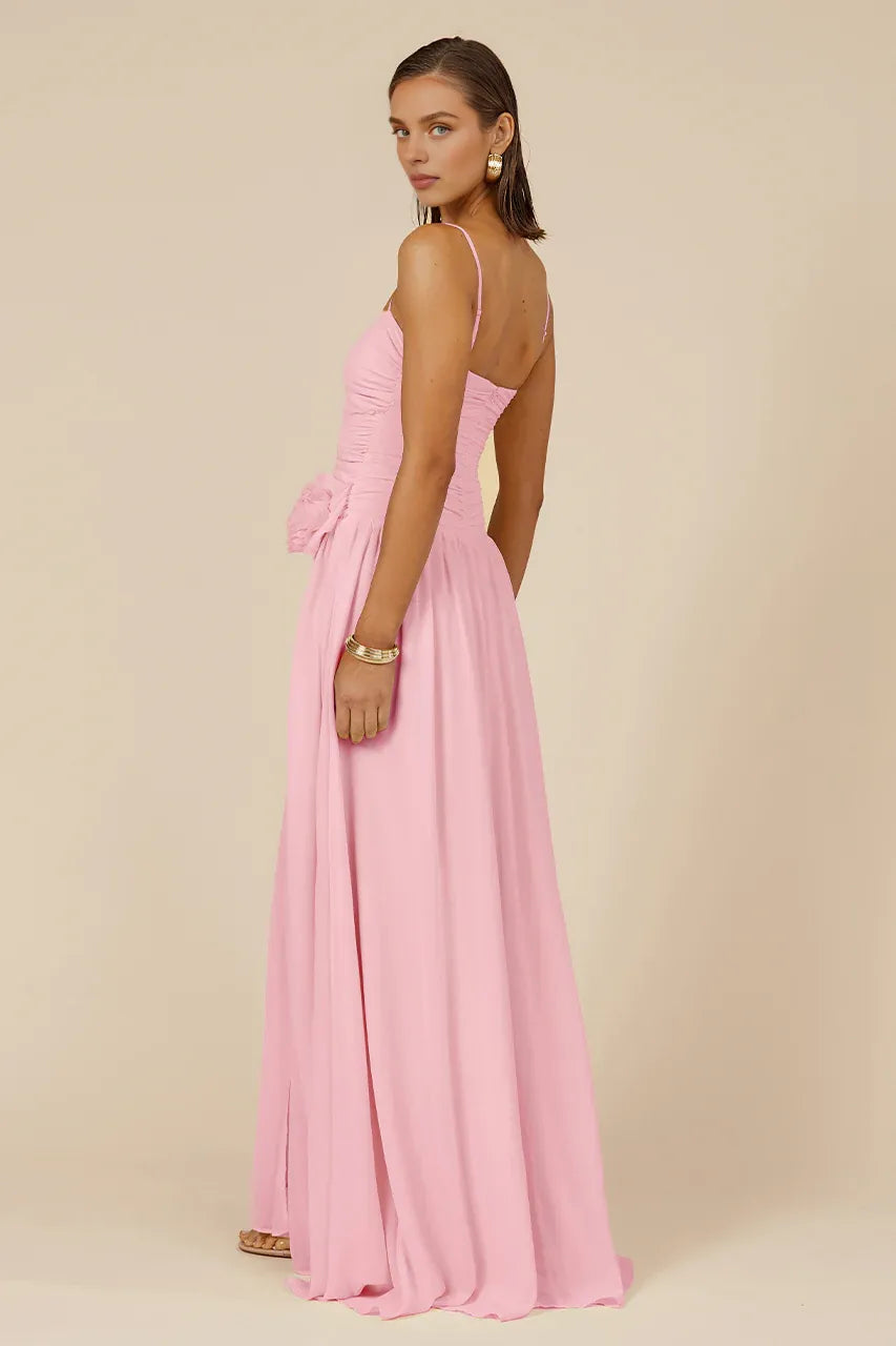 Flowy A-Line Sweetheart Neck Sleeveless Pleated Split Floor-Length Prom Dress