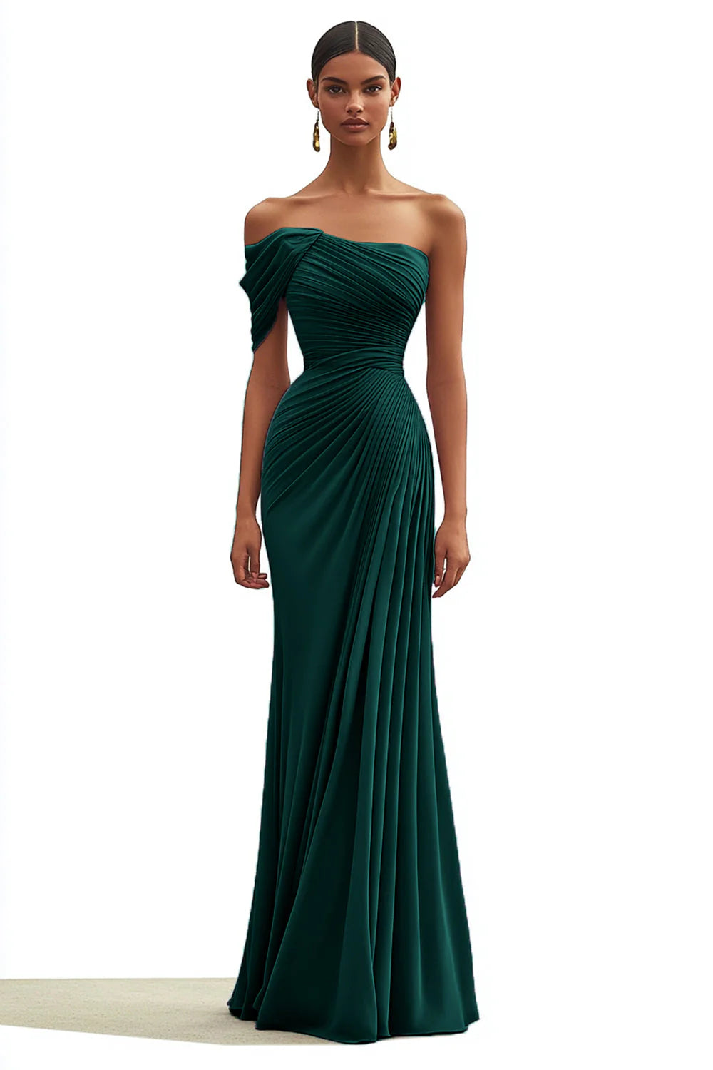 Flowy Mermaid One Shoulder Sleeveless Pleated Floor-Length Prom Dress