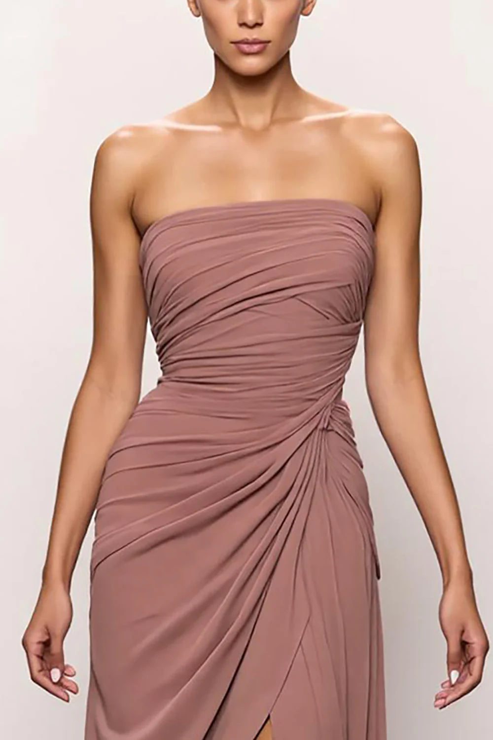 Flowy Mermaid/Trumpet Strapless Sleeveless Backless Sweep/Brush Train Prom Dress