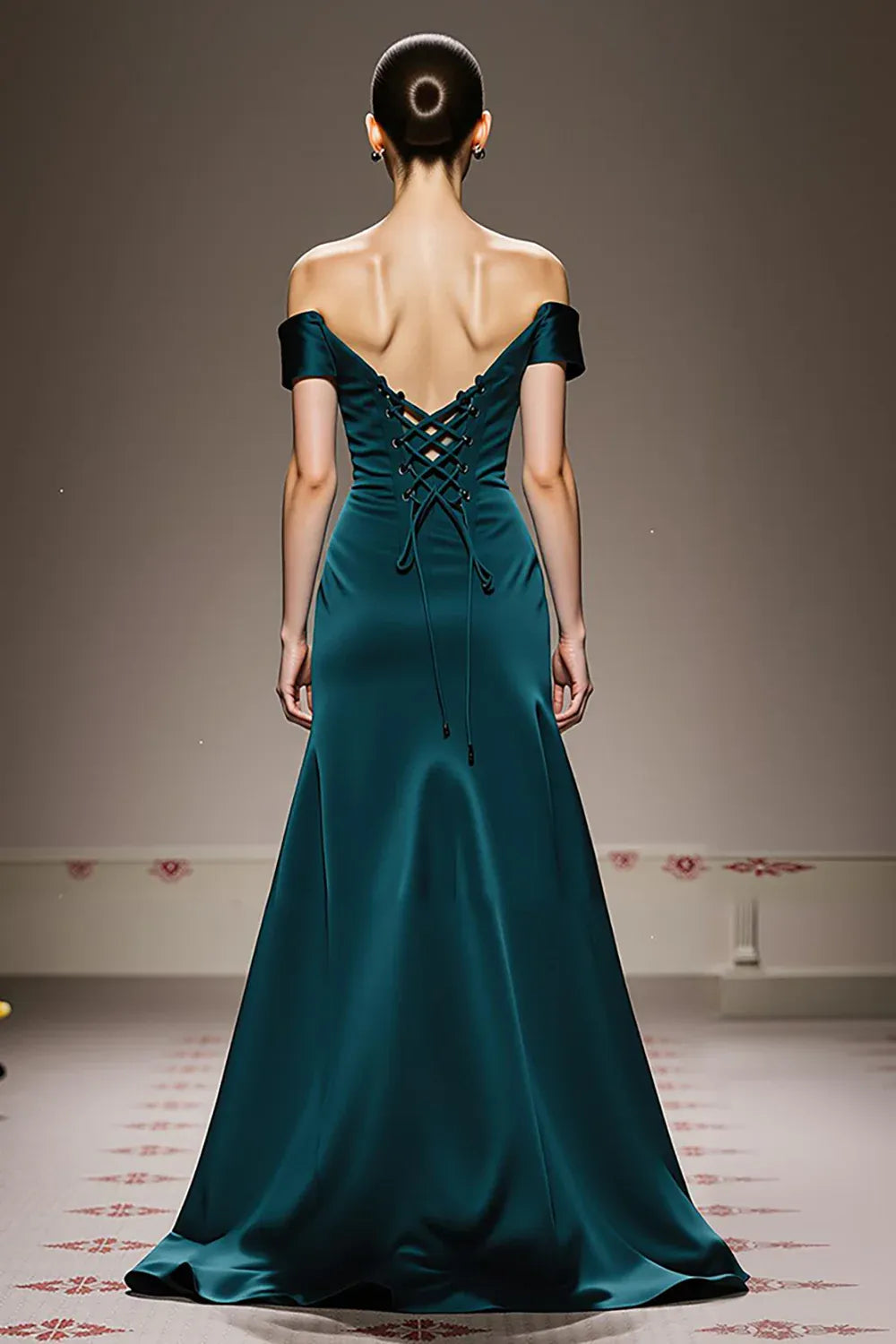 Flowy Sheath/Column Off the Shoulder Sleeveless Satin Sweep/Brush Train Prom Dress