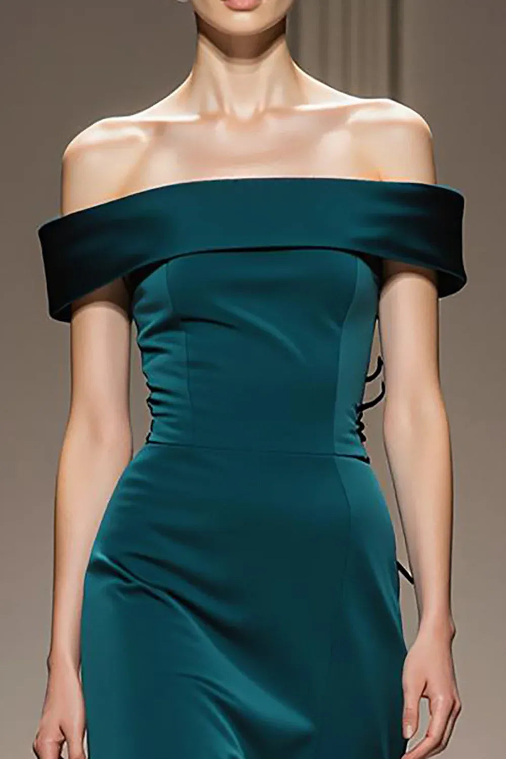 Flowy Sheath/Column Off the Shoulder Sleeveless Satin Sweep/Brush Train Prom Dress