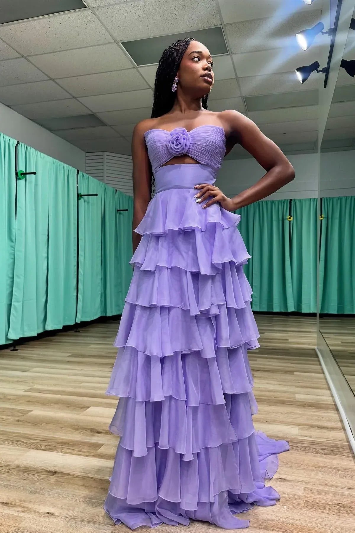 Flowy Sweetheart Sleeveless A-line Layered Chiffon Floor Length Prom Dress