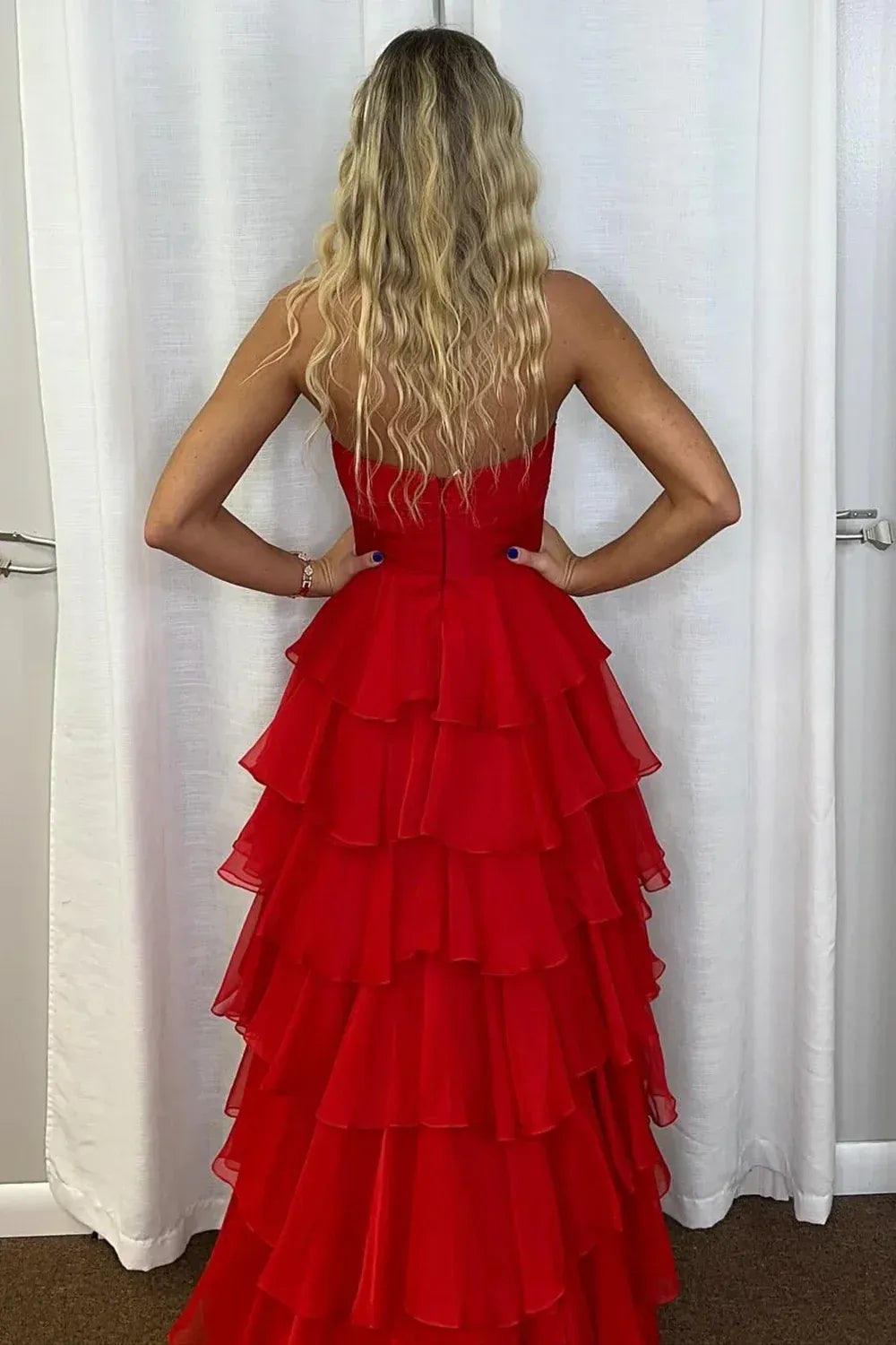 Flowy Sweetheart Sleeveless A-line Layered Chiffon Floor Length Prom Dress