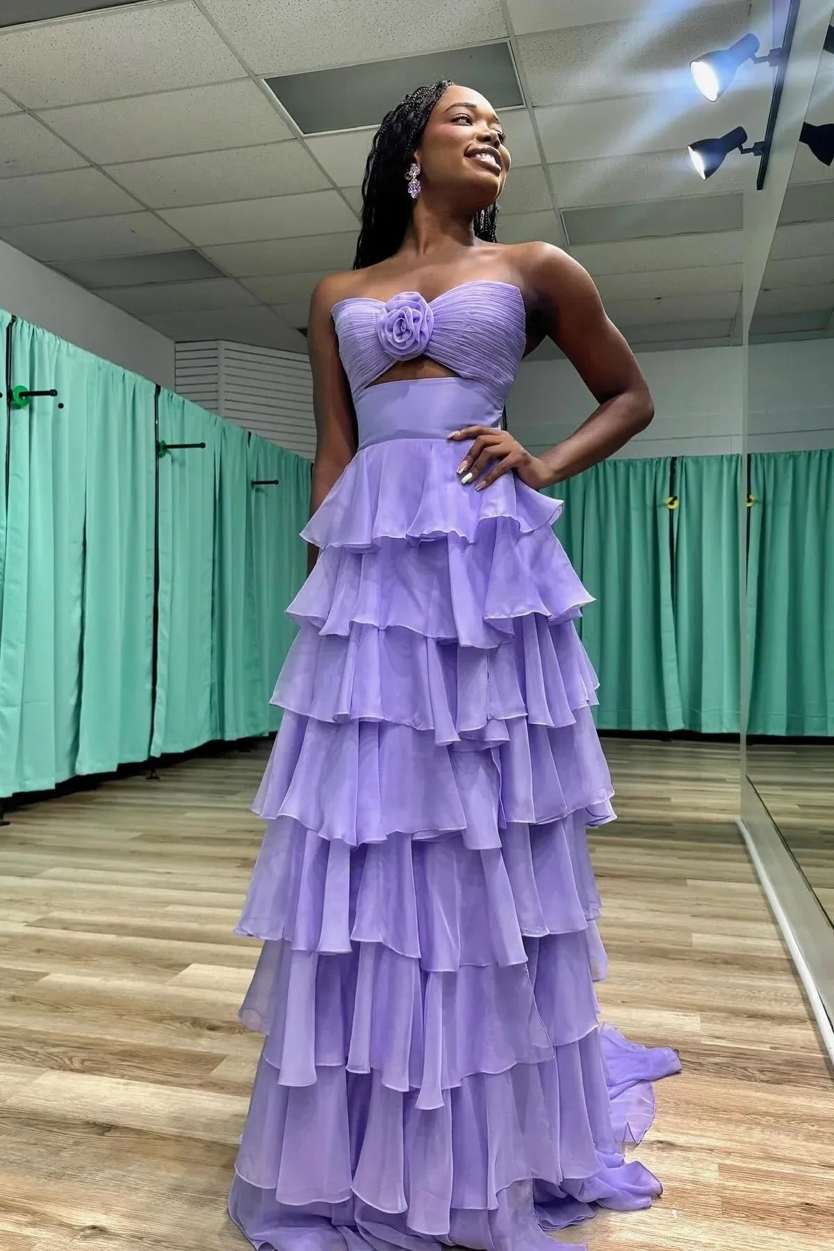 Flowy Sweetheart Sleeveless A-line Layered Chiffon Floor Length Prom Dress