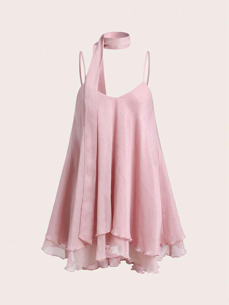 Flowy A-Line V-Neck Tiered Ruffle Pink Mini Homecoming Dress