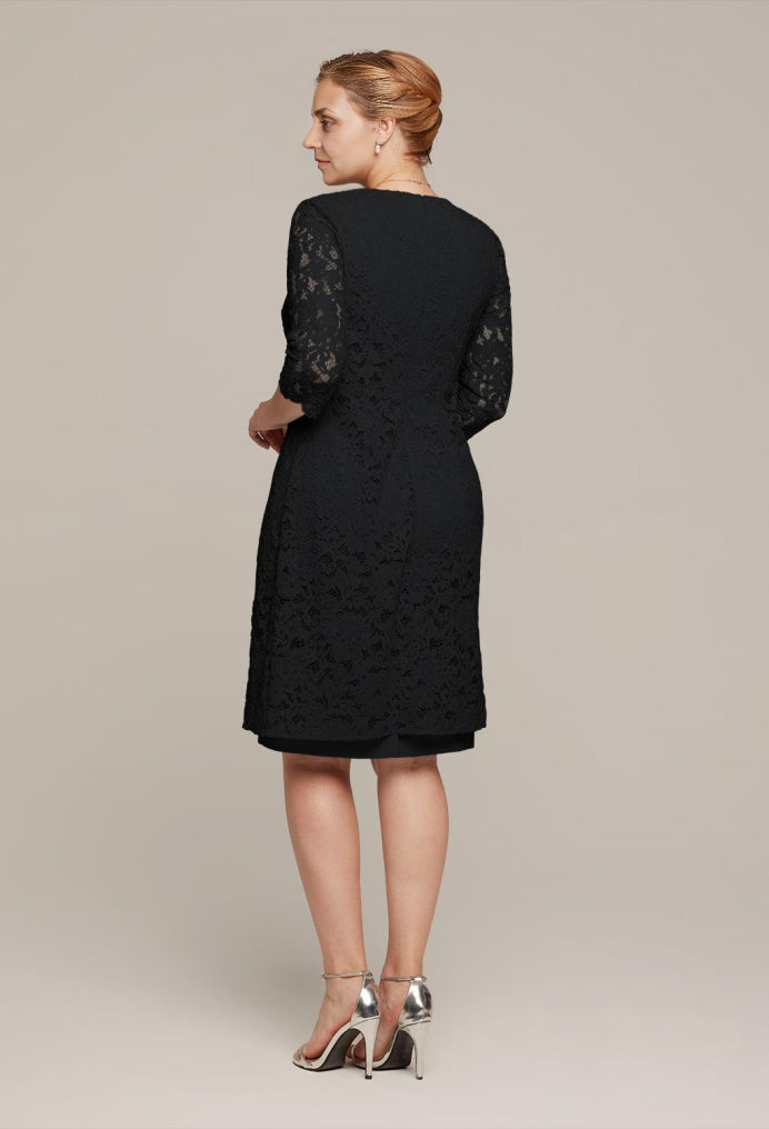 Formal Women's Dresses A-line Elegant 3/4 Sleeve Lace Applique Round Neck Tea-Length Free Custom Size Mother of the Bride Dress