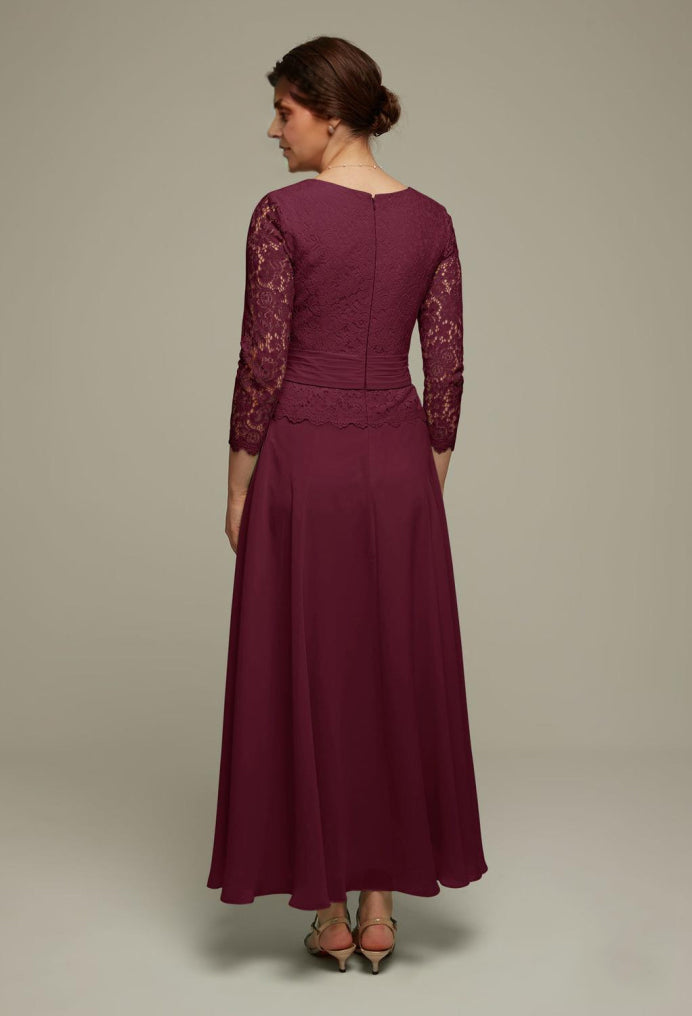 Formal Women's Dresses A-line Elegant 3/4 Sleeve Lace Applique Round Neck Floor Length Free Custom Size Mother of the Bride Dress