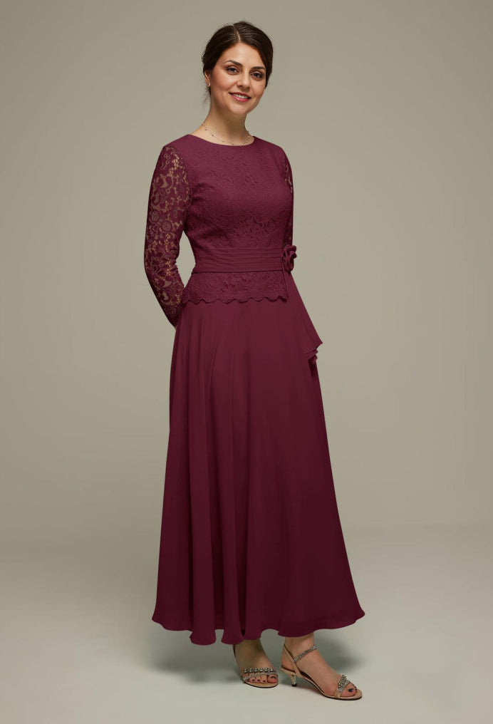Formal Women's Dresses A-line Elegant 3/4 Sleeve Lace Applique Round Neck Floor Length Free Custom Size Mother of the Bride Dress