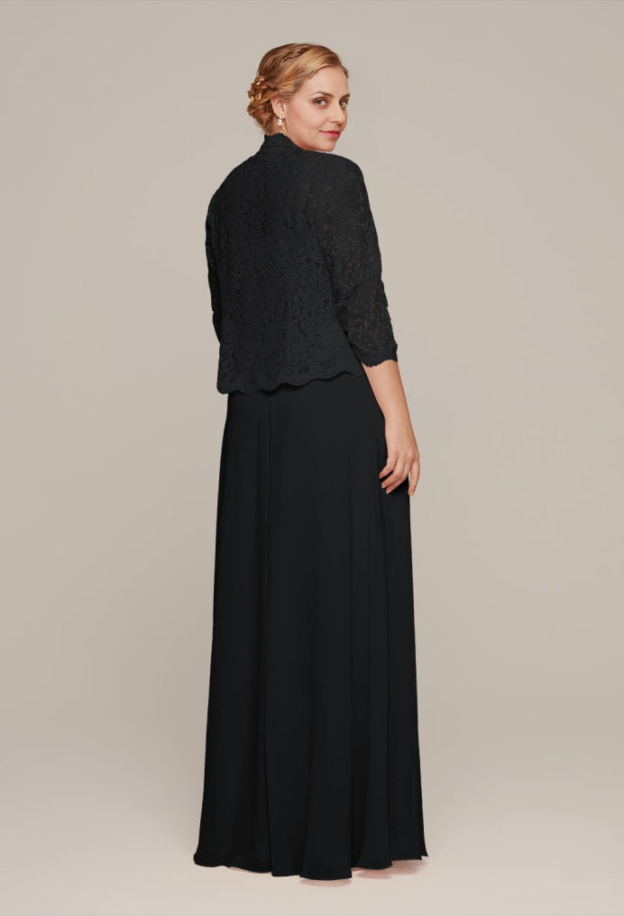 Formal Women's Dresses Elegant 3/4 Sleeve Lace Applique With Jacket Floor Length Free Custom Size Mother of the Bride Dress