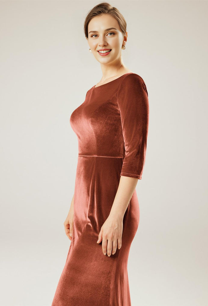 Vestidos formales para mujer, cuello redondo, elegantes, mangas 3/4, terciopelo, sirena, largo hasta el suelo, talla personalizada gratis, vestido para madre de la novia 
