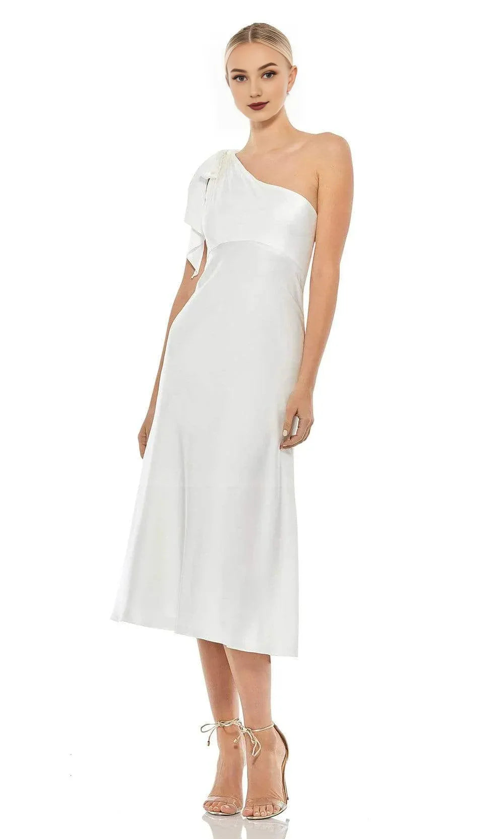 Formal Dresses Red Bow Draped One Shoulder Dress Tea-Length Prom Dress / Prom Dresses Store