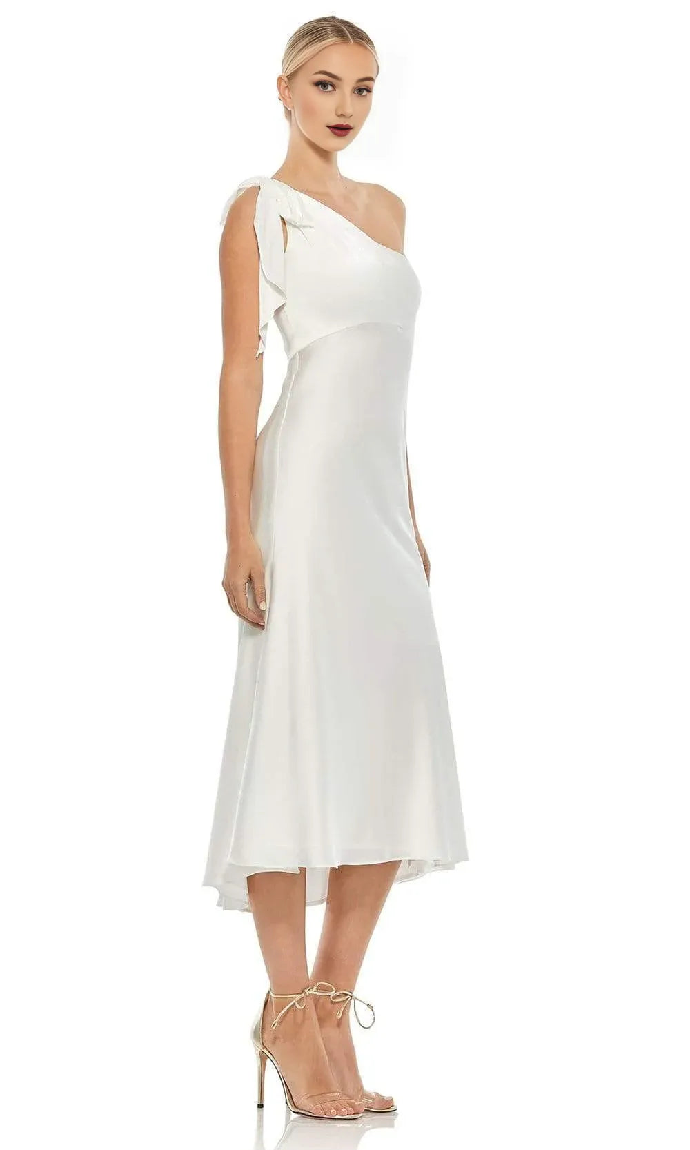 Formal Dresses Red Bow Draped One Shoulder Dress Tea-Length Prom Dress / Prom Dresses Store