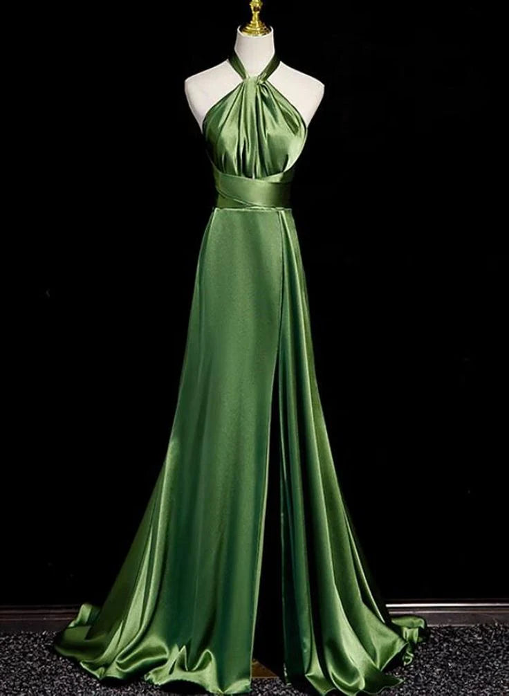 Weitese Dress Prom Dress Stores Elegant Halter Open Back Green A-Line Long Formal Party Dress Formal Women's Dresses