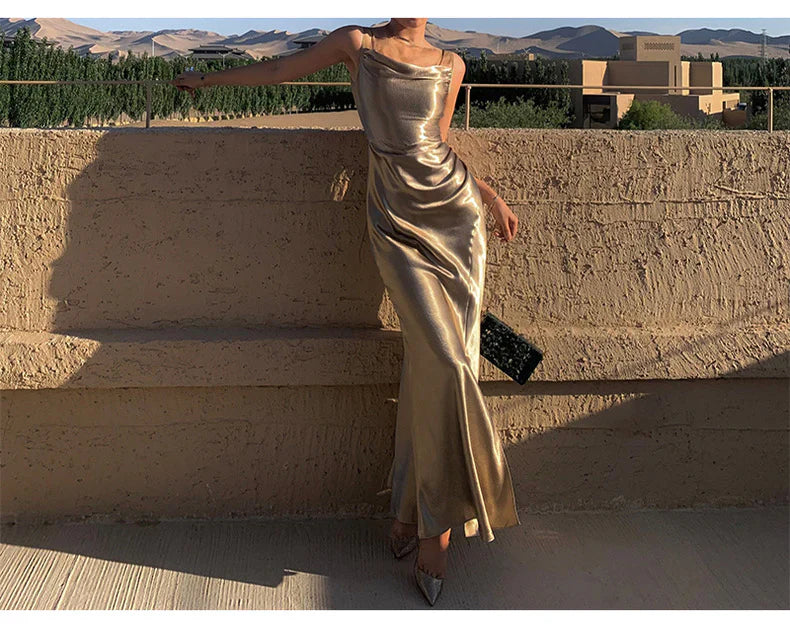 Robes de soirée Weitese Élégante robe de bal sirène longue en satin doré dos nu Robe de soirée formelle Robes de bal Boutiques Robes formelles pour femmes 