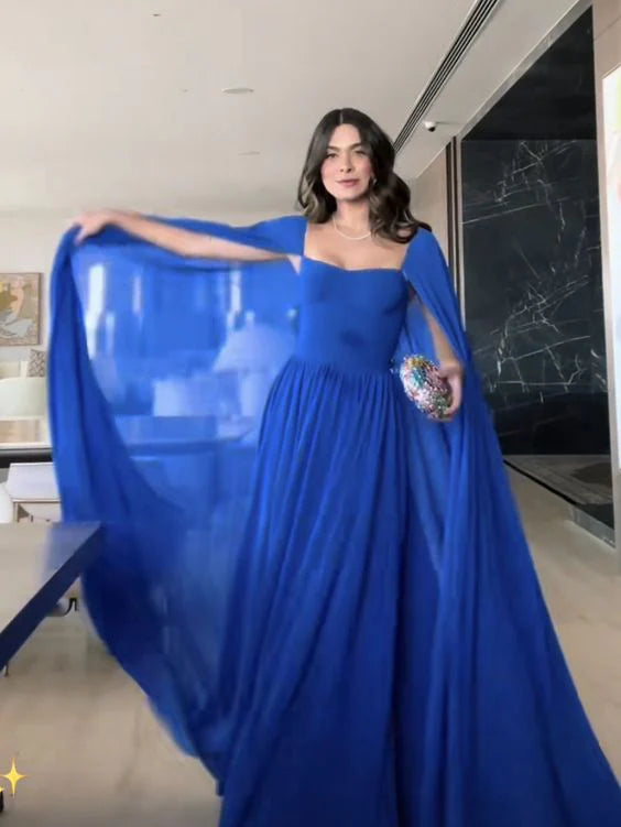 Weitese Dress Prom Dress Stores Royal Blue Cape Sleeves A-Line Long Formal Prom Dress Evening Gown Party Dress Formal Women's Dresses