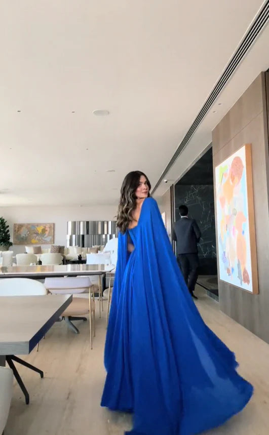 Weitese Dress Prom Dress Stores Royal Blue Cape Sleeves A-Line Long Formal Prom Dress Evening Gown Party Dress Formal Women's Dresses