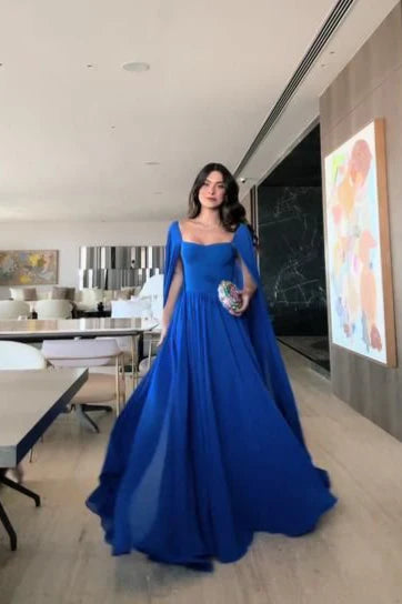 Weitese Dress Prom Dress Stores Royal Blue Cape Sleeves A-Line Long Formal Prom Dress Evening Gown Party Dress Formal Women's Dresses