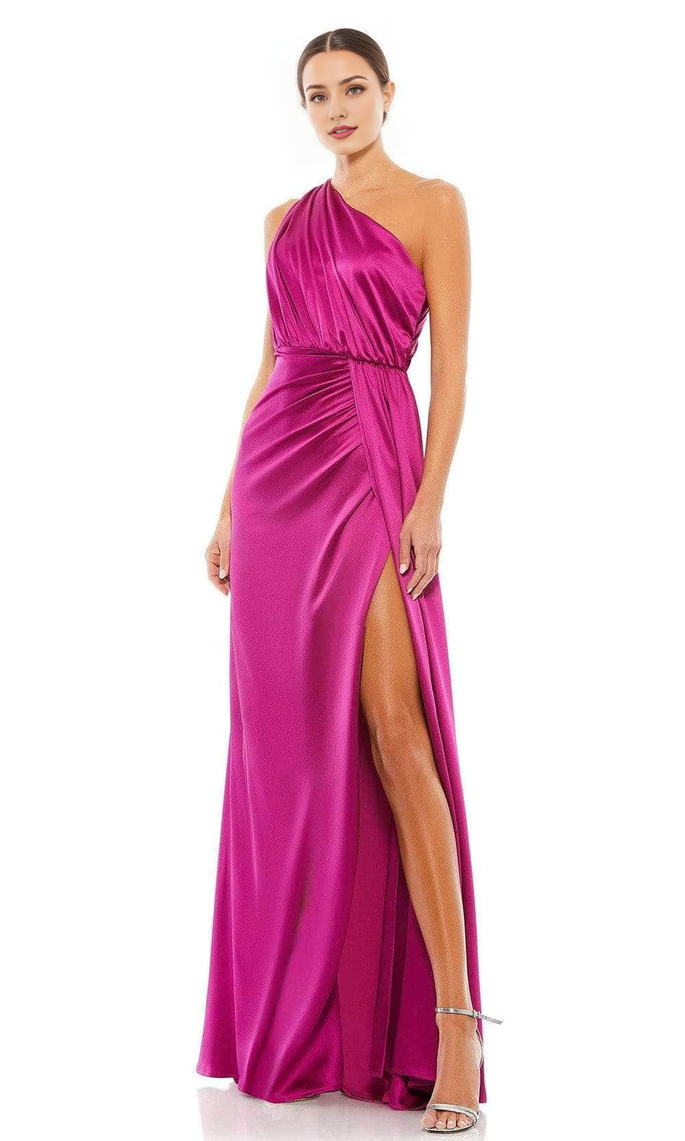 Formal Wear Dresses/ Asymmetrical Neck Sheath Mid-Open Back High Slit Evening Dress/ Evening Dresses For Women